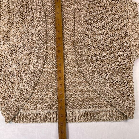 Theory Beige Metallic Thread Knit Open Front Cardigan Shrug Sweater One Size - Picture 5 of 7